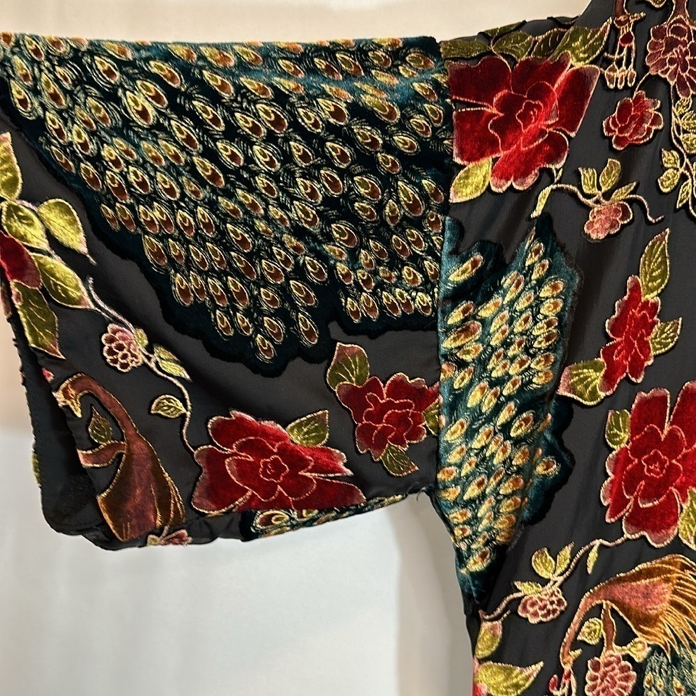 Xhilaration Womens Kimono Floral Peacock Burnout Velvet Petite XS/S TP/P Boho - Picture 6 of 14